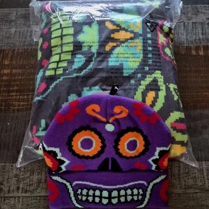 Sugar Skull "Dia de Muertos" Blanket & Beanie Gift Set ~ High Quality ~ BNWT